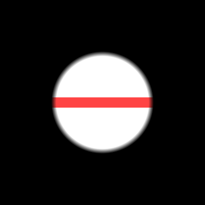 White circle with faded edges and a red line in it, against black background