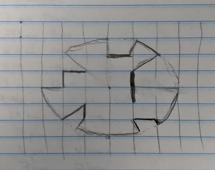 A scribbled diagram of a circle of light broken up by walls